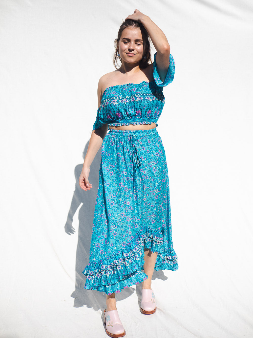 Blue off shoulder top