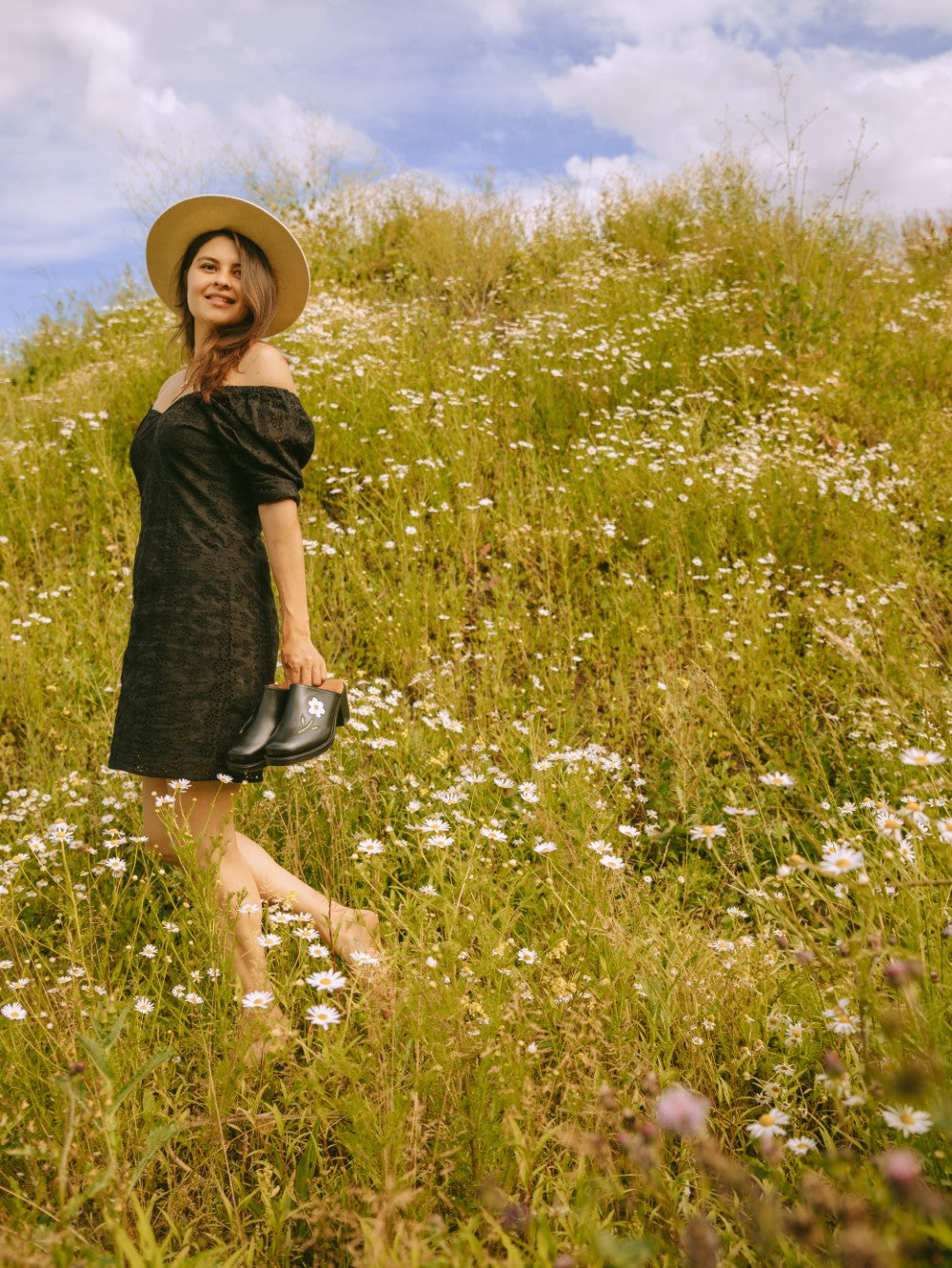 Flower Clogs Black Blanc