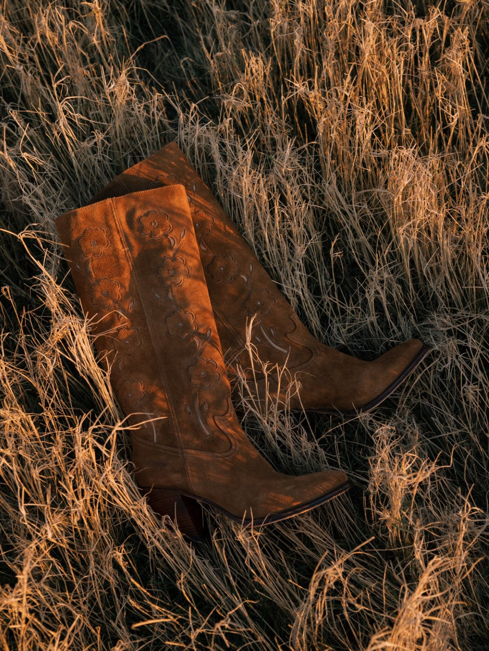 high suede flower boots brown