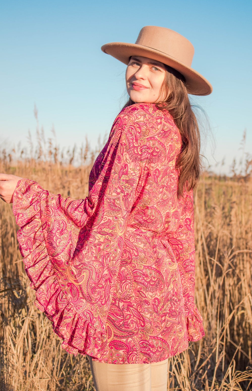 Pink bell sleeve kimono