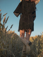 Vintage leather cowboy fringe set black